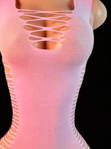 1pc Sexy Hollow Out Bodycon Mini Dress - Baby Pink - View 4