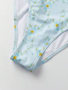 Womens One Piece Swimsuits Sleeveless Floral Print Patchwork Push Up Full Coverage Slimming Swimwear - 淺藍色 - 查看 8
