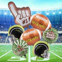 7pcs Football Party Balloon Set, Includes Football Helmet Foil Balloon, First Down Hand Gesture Balloon, Football Foil Balloon, Suitable For Football Party Decorations, Theme Parties, Birthday Parties, Rugby Theme Parties, Sports Event Decorations, Indoor And Outdoor Decor - Multicolor - View 1