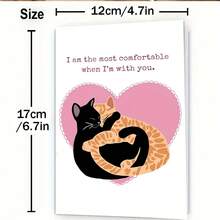 1pc Cute Cat In Tuxedo Heart Greeting Card, Funny Birthday, Anniversary, Valentine's Day, Wedding, Engagement Card With Envelope, "I Love You More Than A Cat", High-Quality Card With Envelope (12x17cm)/(4.72x6.7in) - Multicolor - View 2