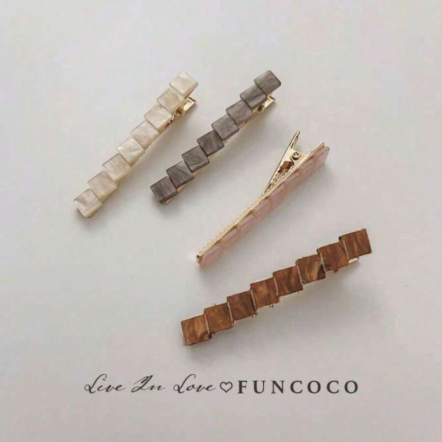 Boho 4pcs Cute Small Square Shape Hair Clips For Short Hair, Suitable For Minimalist Hairstyles Valentine's Day Valentines Claw Clips Hair Claws Hair Barrettes, School Stuff - 彩色 - 查看 1