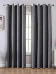 1 件纯色半遮光亚麻隔热降噪窗帘适用于客厅和卧室，防尘 - 深灰色 - 查看 4