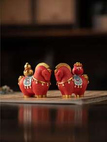传统中式马摆件 - 红金财神像，树脂桌面摆件，适用于开业典礼、乔迁之喜、生日礼物 - 无需电源，吉祥风水摆件，招财纳福，新年礼物 - 紅色 - 查看 1