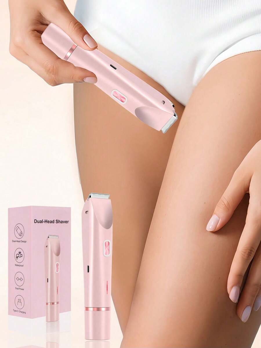 女士电动剃毛器,比基尼修剪器,IPX7级防水电动剃须刀,干湿两用防水电动剃毛器,陶瓷刀片设计,快速去除身体多个部位的毛发,400mAh USB充电双头脱毛器,无痛修剪私密部位、腿部、手臂、面部、腋下和腿部的毛发,便携式多功能剃毛器,男女皆宜的最佳礼物,万圣节和圣诞节礼物 - 彩色 - 查看 1