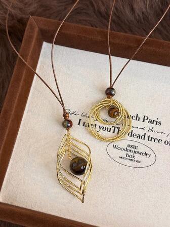 1pc Merlad Tiger Eye Stone Long Pendant Necklace For Women, Luxurious High-End Sweater Chain Accessory