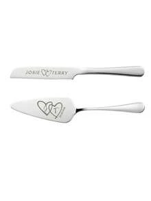 1pc/2pcs Custom Stainless Steel Cake Cutter Set, Wedding Cake Set, Suitable For Weddings, Birthdays, Anniversaries, Graduation Ceremonies, Bachelor Parties, Wedding Souvenirs, Multi-Functional,Anti-Mold,Ornamental,Exquisite,Stylish,High-Quality,Adorable,Modern,Custom,Unique,Personalized,