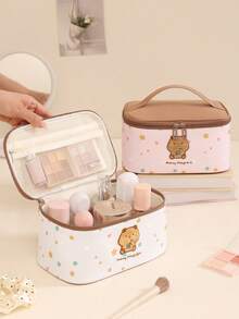 1件/3件套可爱小熊化妆包套装，刺绣小熊化妆包系列，便携式旅行洗漱包，大容量护肤包，甜美风格化妆包，适合女孩、青少年和女性，完美的生日礼物、圣诞礼物、友谊礼物、返校用品、宿舍必备、送给闺蜜的美容包套装 - 白色 - 查看 3