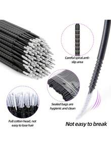 100pcs Disposable Micro Applicator Brushes, Suitable For Eyelash Extension And DIY - Long Brush Head - Black - View 3