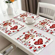 1/4/6 Pieces Of Placemats Heart-Shaped Red Dot Love Desktop Decoration Set Suitable For Wedding Season, Mother's Day Home Decoration Anniversary Party Romantic Decoration - 斑點紅心 - 查看 8