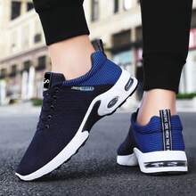 Men's Lightweight Athletic Shoes: Breathable Air Cushion Running Sneakers With Non-Slip Sole & Lace-Up Closure | Durable Abrasion-Resistant Gym Shoes For Jogging, Workouts & Fitness Training | Comfortable Walking Shoes For Active Men.Tenis Para Hombre,Zapatillas De Hombre,Blue Shoes.Navy Blue Shoes. - Màu xanh lam - Xem 3