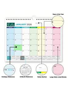 1张18个月挂历（2026-2027年）| 2026年1月至2027年6月，13 x 9.6英寸，大字印刷，螺旋装订，带挂钩，包含节假日和儒略日，倒计时方格，可查看过去/未来日期，覆膜纸 - 彩色 - 查看 9
