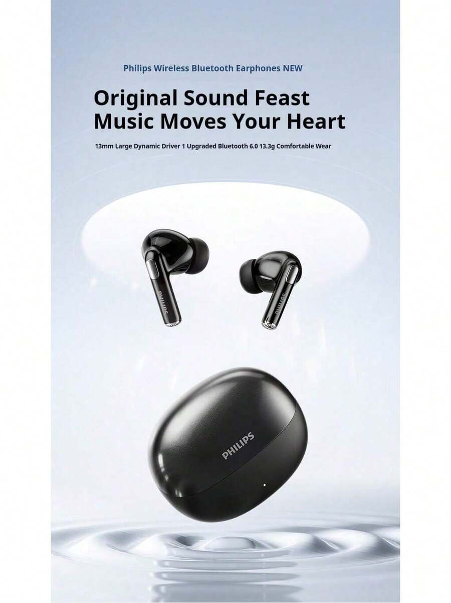 Philips' new TAT1120 true wireless Bluetooth headset semi-in-ear noise canceling high sound quality sports game long battery life for boys and girls couples - 黑色 - 查看 1