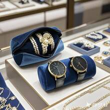 Velvet Bangle & Bracelet Organizers And Storage Small Jewelry Roll Organizer Travel, Compact Jewelry Case For Bangles, Bracelets, Watches(Dark Blue),DarkBlue - 深藍色 - 查看 3
