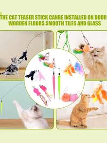 1 pieza Juguete interactivo de varilla para atraer gatos, repuesto de plumas artificiales y campanas para productos atrapadores de mascotas, adecuado para ejercicio y entretenimiento de gatos, varilla de juego manual, con varios insectos para reemplazar el cabezal - Multicolor - Ver 10