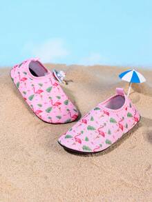 1 Pair Girls' Casual Comfortable Fashionable Flat Pink Flamingo Swimming Shoes/Water Shoes, Suitable For Summer - Pink - View 3