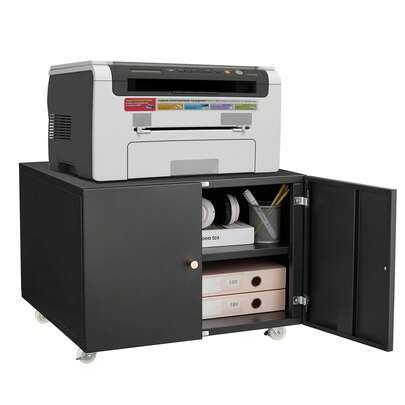 Techigher Printer Stand, Metal Printer Cabinet With Storage, Mobile Printer Table With 2 Door & Wheels, Adjustable File Cabinet For Home Office