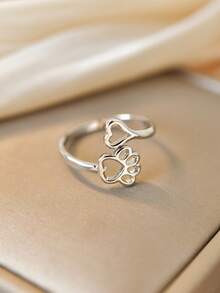 1pc Zinc Alloy Dog Paw Heart Shaped Cute Simple Ring, Suitable For Pet Lovers To Wear Casually With T-Shirts, Sweet Dresses, Etc. Also Fits Dates, Gatherings With Friends, Matching Adorable, Fresh And Sweet Style - Heart-shaped Dog Paw Style - View 5