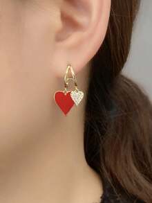 1 Đôi bông tai tráng men hình trái tim thanh lịch, ý tưởng quà tặng ngày lễ tình nhân thời trang cho bạn gái, bạn thân, trang phục hàng ngày - Vàng - Xem 1