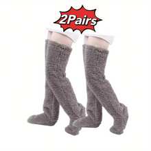 两双毛绒过膝袜，男女通用，保暖柔软，秋冬季大腿袜