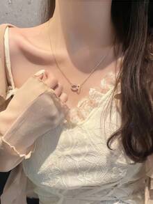 1 Piece/ 10 Pcs Gorgeous Double-Circle Alloy Chain-Ideal For Transient Beauty (1-Day Wear), Charming Diamond - Studded Jewelry - Great For Ephemeral Style, The Minimalist And Individual Rhinestone Pendant With A Cold Style Design And Collarbone Chain -Ideal For Temporary Fashion - Yellow Gold - View 4