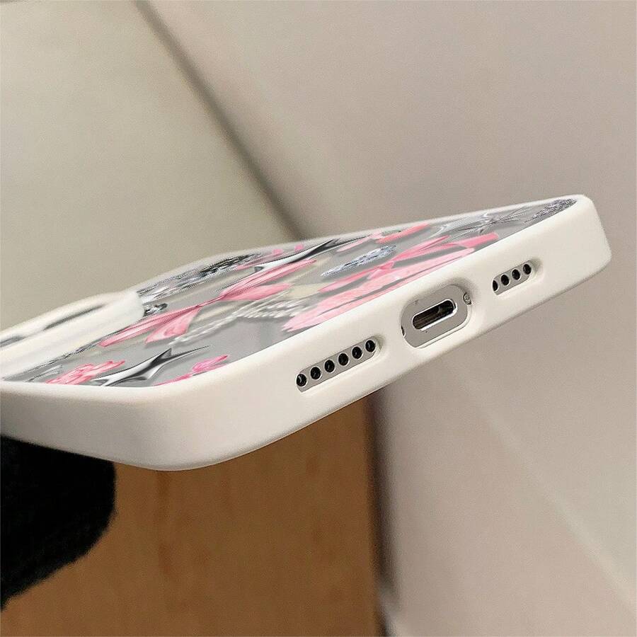 Patrón de lazo, carcasa simple y de moda para teléfonos móviles, compatible con iPhone 11 / 12 / 13 / 14 / 15 / 16 / Pro / Max y Galaxy plus / Pro / S22 / S23 / S24 / s25 / ultra / fe. Muy adecuado como regalo de vacaciones, regalo de San valentín. - Blanco - Ver 1
