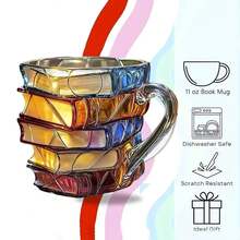 1pc 3D Book Coffee Cup, Stacked Book Glass Mug For Coffee, Tea, Milk And Hot Drinks, Artistic Literary Design Mug For Readers, Writers, And Book Lovers, Unique Creative Desk Cup For Office, Home, Study Room And Library Use, Transparent Heat-Resistant Glass Coffee Mug With Handle, Perfect Gift For Bookworms, Students, Teachers - Multicolor - View 6