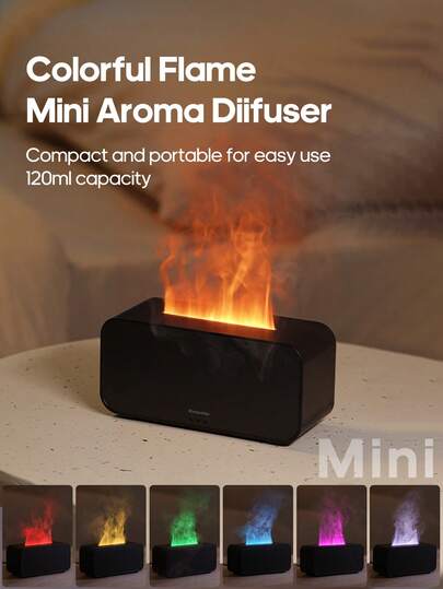 kinscoter 1个120毫升迷你USB火焰香薰机，便携式超声波空气加湿器，轻巧彩色火焰精油香薰机，适合办公室和家庭使用