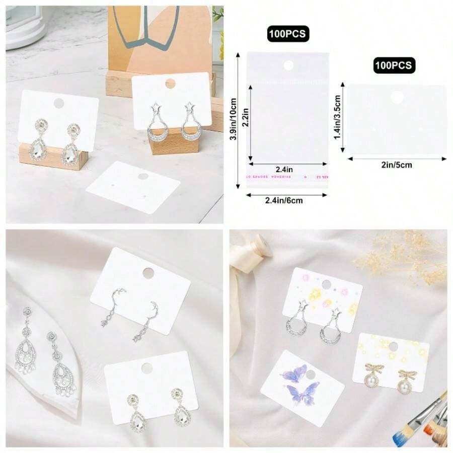 - tarjetas de exhibicin de arete, 2x 1.4 pulgadas, con bolsas, paquete de exhibicin de joyas para vender, colgar, manualidades - Blanco - Ver 1