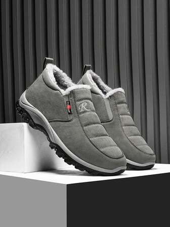 Men's Thermal Lined Loafers, Casual Slip-On Shoes For Commuting And Work, Winter Outdoor Warm Shoes, Fashionable Solid Color, Dirt-Resistant, Non-Slip, Faux Suede, Classic Retro, Thick Cold-Resistant Work And Commute Shoes