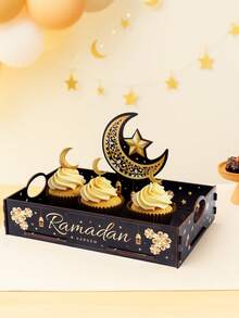1pc Eid Mubarak Wooden Tray, Eid Moon & Star Black Gold Design DIY Tray, Suitable For Eid Party, Eid Celebration, Eid Decoration, Eid Storage & Decor Tray, Ideal For Eid Family Party Tabletop Centerpiece, Can Hold Fruits & Sweets, Ramadan Supplies, Ramadan Decor, Kitchen Decor, Ramadan Gift, Ramadan Prayer, Ramadan Lantern, Ramadan Lighting - Ramadan Kareem Black Gold - View 8