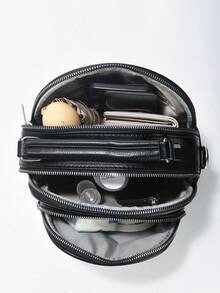 Bolsa Feminina Preta - Mini Bolsa Transversal Com Alça De Ombro Removível, Bolsa Tote Casual, Design Com Zíper Duplo E Alça De Ombro Removível. - Preto - Ver 6