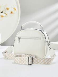 Túi xách nữ da thật màu trắng - Túi đeo chéo mini có dây đeo vai tháo rời, túi tote thông thường, thiết kế khóa kéo đôi, có dây đeo có thể tháo rời. - trắng - Xem 5