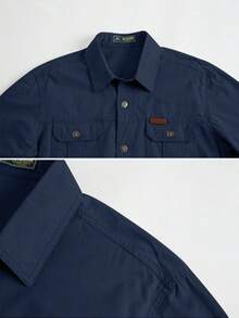 Men's Casual Cotton Cargo Shirt, Long-Sleeved Shirts For Camping And Hunting, Military Combat Shirt, Shirts For Hiking, Fishing, Hunting Clothes - 藏蓝色 - 查看 4