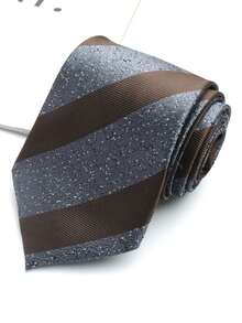 1pc Coffee Striped Unisex Hand-Tied Necktie, Suitable For Casual, Street, School Style, Daily Wear And Gift - Multicolor - View 16