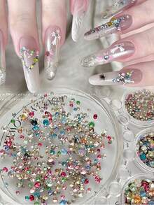 1 Box Colorful Pointed Bottom Rhinestones, Sparkling Multi-Faceted Round Rhinestones For DIY Nail Art Decoration, Nail Jewelry And Accessories Nails Nail Supplies Nail Gems - Multicolor - View 6