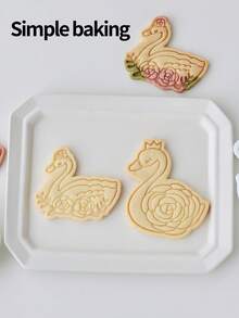 1 Pc Rose Swan Pattern Cookie Stamp, Valentine's Day Baking Tool, Holiday Gift Cookie Cutter, Valentine's Day Party Snack Making Tool, Cookie Shaper - White - View 9
