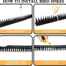 Bird Spikes, Pigeon Detterrent Spikes Outside, Spike To Keep Birds Away, Raccoon Cat Squirrel Detterrent, Plastic Bird Spike For Patio Roof Fence Window Nest, Black - Black - View 2