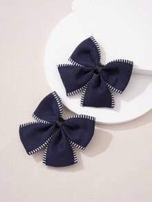 2 piezas Pinzas para el cabello de lazo simples y elegantes de color azul marino para adolescentes - Azul Marino - Ver 4