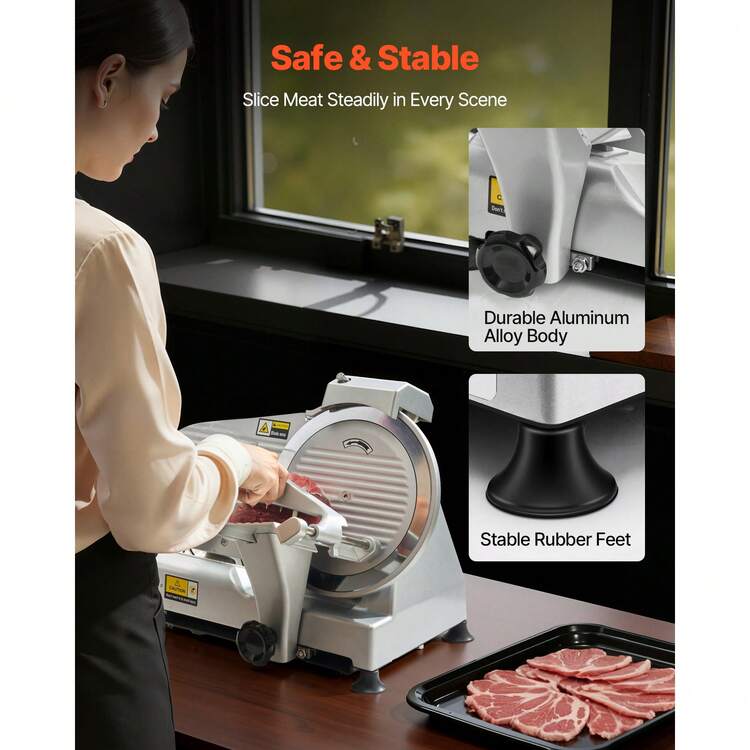 Commercial Meat Slicer, 10 Inch Electric Delicatessen Slicer Machine, 320W Food-Slicer With SUS420 Blade, 0-0.4 Inch Adjustable Thickness, For Frozen Meat, Ham, Baguett, Steak - Xem 6