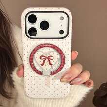 GUCADI 1pc Magnetic Solid White & Black Dot + Black & White Pearl Bow Magnetic Phone Holder Compatible With IPhone 16, 17 Pro Max, 14, Artistic, Fashionable, Personalized, Girly, Creative, Geometric, Minimalist, Niche