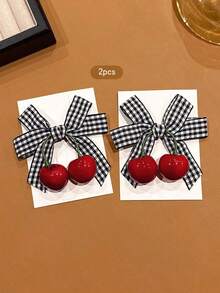 2pcs Cute Cherry Bow Hair Clips, Sweet Style Hair Accessories Suitable For Daily Use, Affordable Hair Decor - 淺藍色 - 查看 11