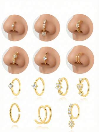 EleRunis 1 Stück 925 Sterling Silber 4-Krallen-Einstellung Stern Nasenring, winzig und leicht für Helix-Piercing, feiner Schmuck für Septum, Knorpel, Spirale, Ohr-Tragus, geeignet für den täglichen Gebrauch von Frauen