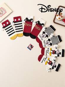 Disney 4 Pairs Cute 3d Hand-Holding Socks Mickey And Mickey Children's Christmas Knee-High Socks, A Fashionable Children's High Sock Party, A High-Quality Gift. School Is Back In Session, Fun And Fashionable Little Fans, Family Party Christmas Gift Hand-Holding Socks