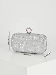 Sac de soirée élégant pour femme avec décoration de strass, sac à main de luxe brillant de forme boîte, convient pour les mariages, les galas et les événements formels, sac à main de fête, sac à bandoulière - Argent - Voir 4