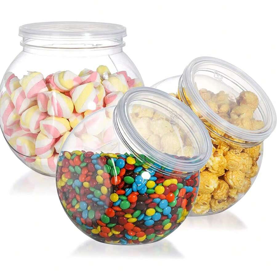 10 hũ nhựa nhỏ trong suốt 425ml có nắp đậy, dùng đựng bánh quy, kẹo, dài 10cm x rộng 9cm, đường kính nắp 6.5cm, miệng rộng, thích hợp để trên kệ bếp đựng kẹo, thạch, bánh quy và đồ ăn vặt. - trong suốt - Xem 1