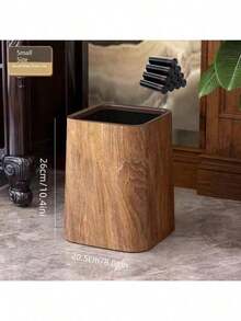 木纹垃圾桶，复古创意设计，适用于家庭、客厅、卧室、厨房、新中式风格、浴室优质大号垃圾桶 - 棕色 - 查看 15