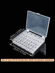 1套透明梭芯盒或梭芯盒套装，多功能家用缝纫机绕线轴，梭芯收纳盒，缝纫配件，空盒可选，塑料梭芯和金属梭芯3种款式，25槽和36槽2种尺寸
