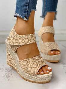 Women's Lace Wedge Sandals: Elegant Bohemian Shoes Suitable For Summer And Daily Styles, Comfortable Lace Wedge Sandals: Black/Beige Shoes - Beige - View 7