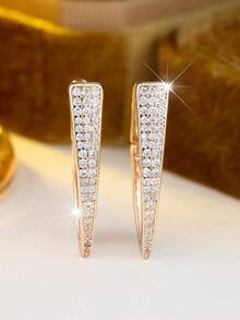 1 Đôi bông tai nữ mạ vàng hình chữ V đính đá Cubic Zirconia trắng sáng - Quà tặng sang trọng cho ngày lễ tình nhân, thích hợp cho tiệc tùng, đeo hàng ngày và làm quà tặng, phù hợp cho mọi mùa - vàng - Xem 3