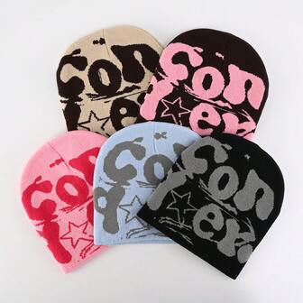 1 pieza Gorro de punto unisex con letra y tela de araña, accesorio cálido para otoño/invierno